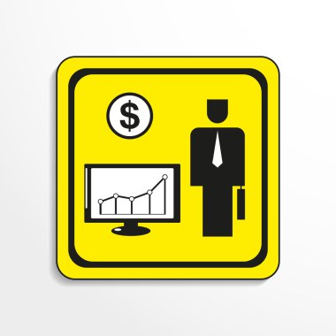 Schedule of financial gain. Vector icon. Black-and-white object on a yellow background.