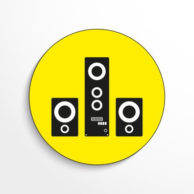 Speaker system. Vector icon. Black-and-white object on a yellow background.