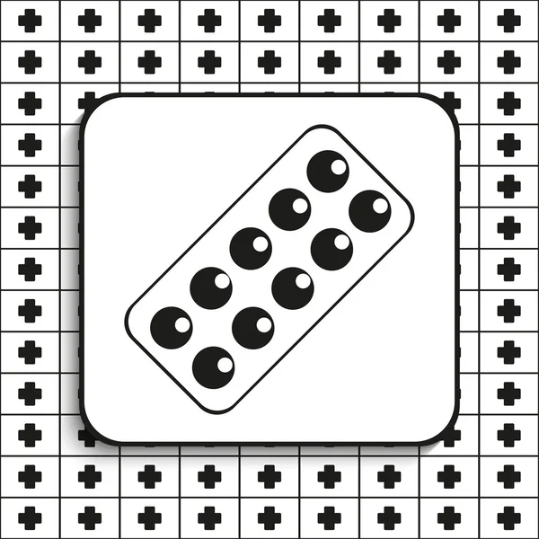 Plate with pills. Vector symbol.  Black and white image on a black and white background. — Stock vektor