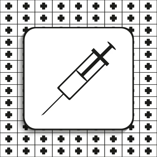 Medical syringe. Vector symbol.  Black and white image on a black and white background. — Stockvector