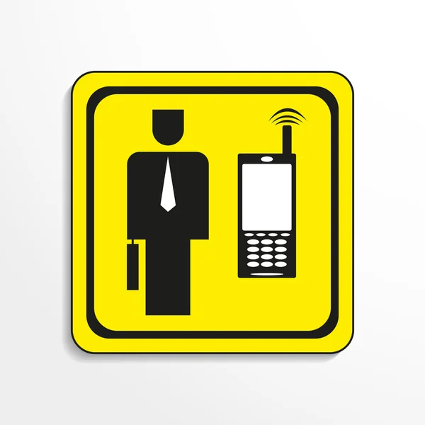 Mobile communication at work. Vector icon. Black-and-white object on a yellow background. — Stock Vector