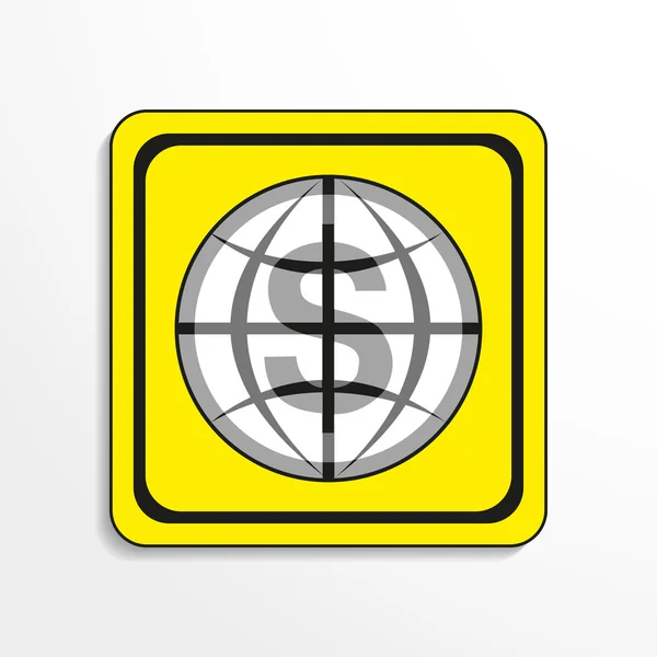 Moneda mundial. Icono del vector. Objeto blanco y negro sobre fondo amarillo . — Archivo Imágenes Vectoriales