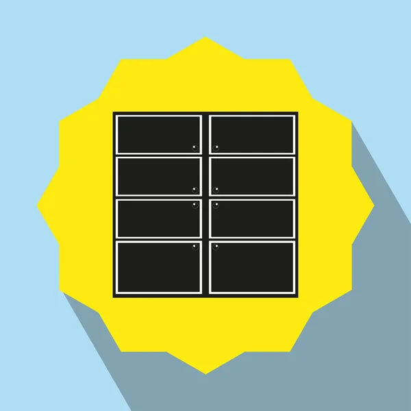 Möbel. Aktenschränke. Vektorsymbol. Schwarz-weißes Objekt auf gelbem Hintergrund. — Stockvektor