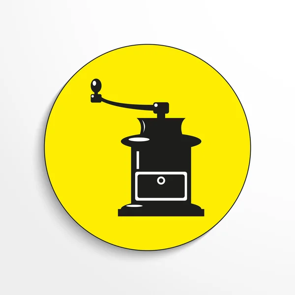 Macinino da caffè manuale. Icona vettoriale. Oggetto in bianco e nero su sfondo giallo . — Vettoriale Stock
