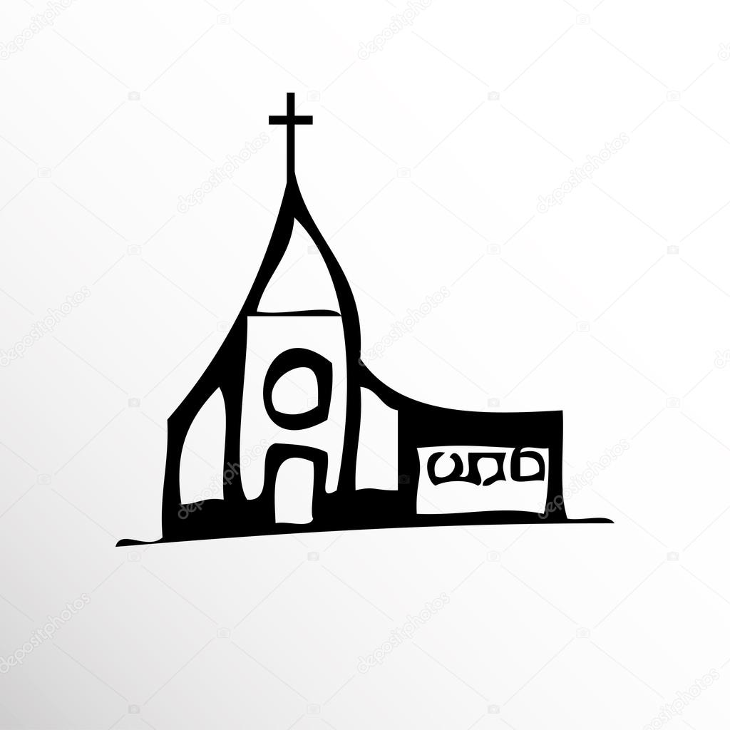 Church. Drawing. Sketch style. Conditional vector image in the style of the sketch.