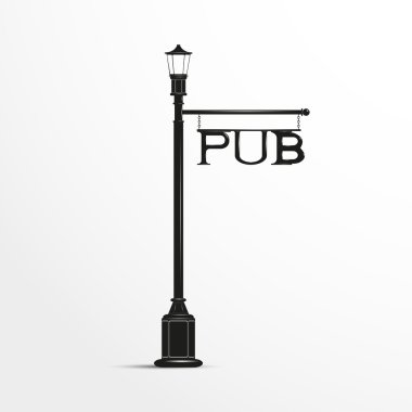 Sokak posta işaretiyle. Siyah ve beyaz vektör çizim.