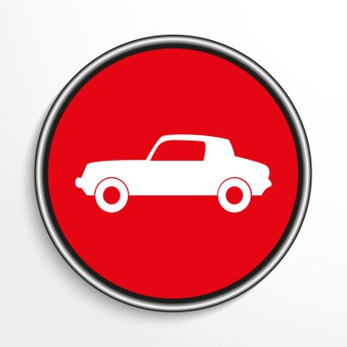 Araba. Kırmızı bir arka plan üzerinde beyaz vektör simgesi.