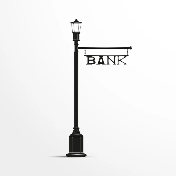 Posto de rua com um sinal. Ilustração vetorial em preto e branco . — Vetor de Stock