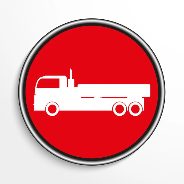 Camion. Icona vettoriale bianca su sfondo rosso rotondo . — Vettoriale Stock
