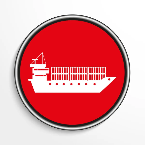 貨物コンテナー船。丸い赤の背景に白いベクトル アイコン. — ストックベクタ