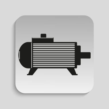 Sembolü. Elektrik motorları tamiri. Vektör simgesi. Gölgeli arka plan üzerinde siyah beyaz resim.