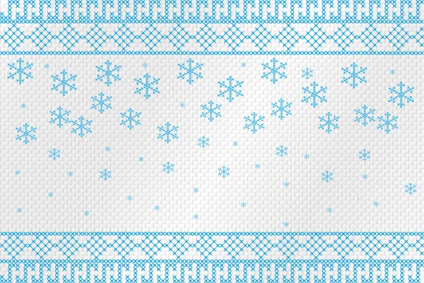 Figure croix brodée sur un tissu rugueux. Flocons de neige et motifs. Illustration vectorielle . — Image vectorielle