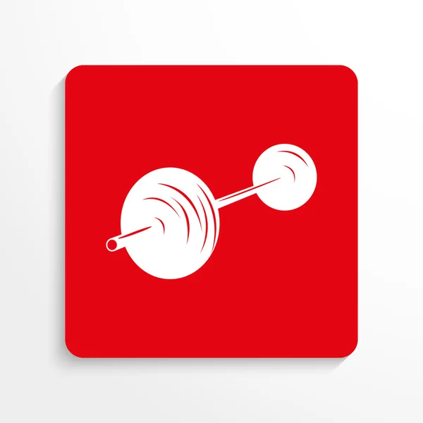 Sport tekenen. Gewichtheffen. Vector pictogram. Rode en witte afbeelding op een lichte achtergrond met een schaduw. — Stockvector