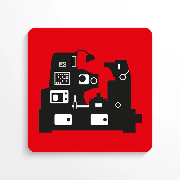 Equipo industrial. Máquina. Icono del vector. Imagen en blanco y negro de un fondo rojo con sombra . — Archivo Imágenes Vectoriales