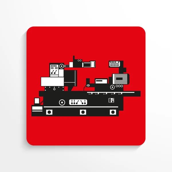 Equipo industrial. Máquina. Icono del vector. Imagen en blanco y negro de un fondo rojo con sombra . — Archivo Imágenes Vectoriales