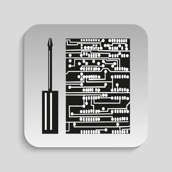 Symbool. Elektronica-assemblage. Vector pictogram. Zwart-wit beeld op een achtergrond met een schaduw. — Stockvector