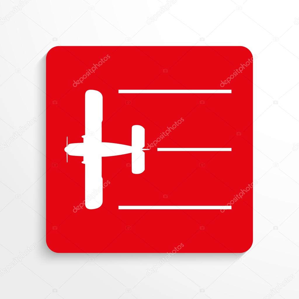 Sports sign. Competitions sport aircraft. Vector icon. Red and white image on a light background with a shadow.