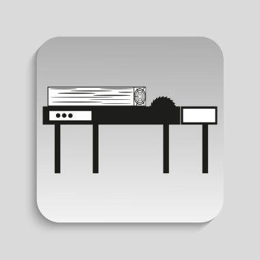 Sembolü. Daire testere ve bir günlük. Vektör simgesi. Gölgeli arka plan üzerinde siyah beyaz resim.