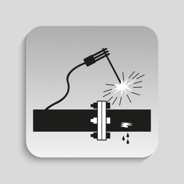 Symbol. Welding works. Vector icon. Black and white image on a light background with a shadow. clipart