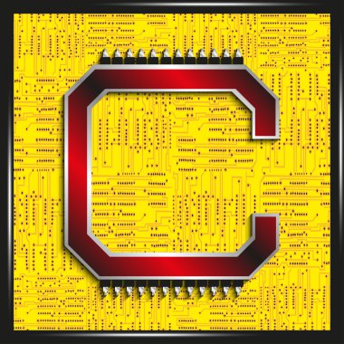 Letter of the Latin alphabet. Vector illustration.  Letter red on a yellow background with shadow.