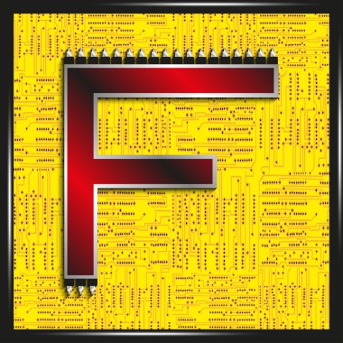 Letter of the Latin alphabet. Vector illustration.  Letter red on a yellow background with shadow.