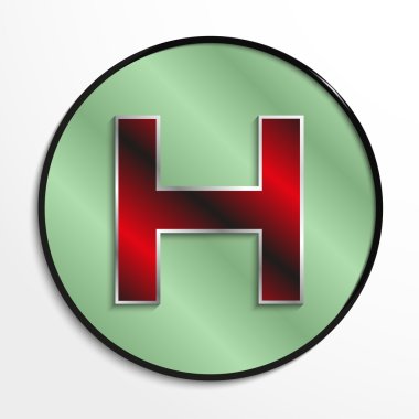 Letter of the Latin alphabet. Vector illustration.  Red letter in a green circle on a light background with shadows.