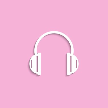 Kulaklıklar. Vektör simgesi. Pembe bir arka plan üzerinde beyaz resim.