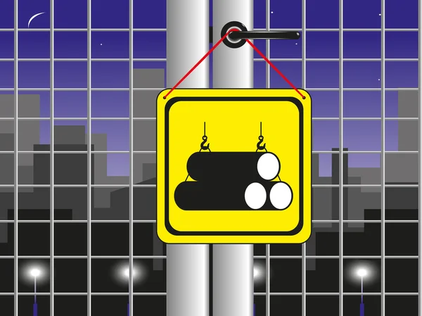 Symbol. Loading crane steel pipe. Vector icon. Warning sign on the fence. — Stockvector