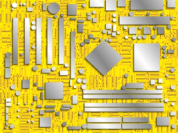 Panel chip komputer. Citra umum. Vektor ilustrasi. Citra kondisional motherboard dengan warna yang berbeda . - Stok Vektor