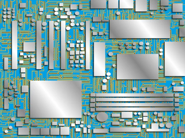 Панель комп'ютерних чипів. Звичайне зображення. Векторні ілюстрації. Умовне зображення материнської плати в різних кольорах . — стоковий вектор