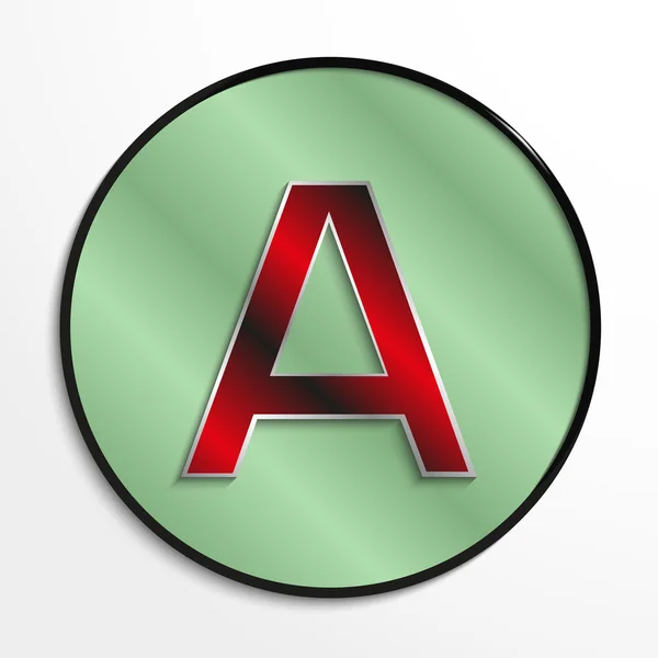 Письмо латинского алфавита. Векторная иллюстрация. Красная буква в зеленом круге на светлом фоне с тенями . — стоковый вектор