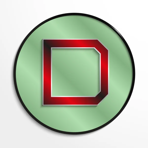 Letra del alfabeto latino. Ilustración vectorial. Letra roja en un círculo verde sobre un fondo claro con sombras . — Archivo Imágenes Vectoriales