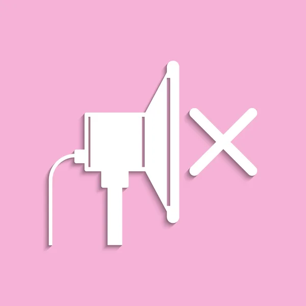 Σίγαση ηχείων. Εικονίδιο του φορέα. Λευκό εικόνα σε ροζ φόντο. — Διανυσματικό Αρχείο