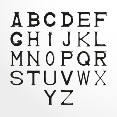 Latin alfabesi harfleri. Vektör çizim. Hafif bir arka plan üzerinde siyah beyaz resim.