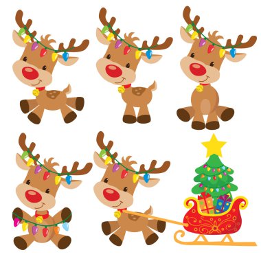 Noel reindeer çizgi film illüstrasyon vektör
