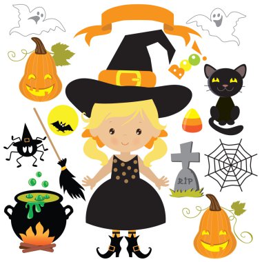 Cadılar Bayramı cadı vektör illüstrasyonu