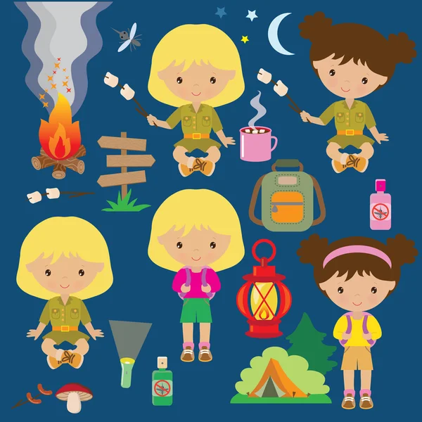 Camping Bambini Vettore Cartone Animato Illustrazione — Vettoriale Stock
