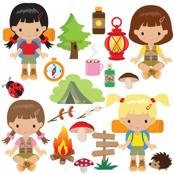 Camping kinderen vector illustratie van de cartoon — Stockvector