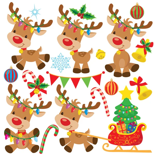 Christmas Reindeer Vector Cartoon Illustration — Stock Vector