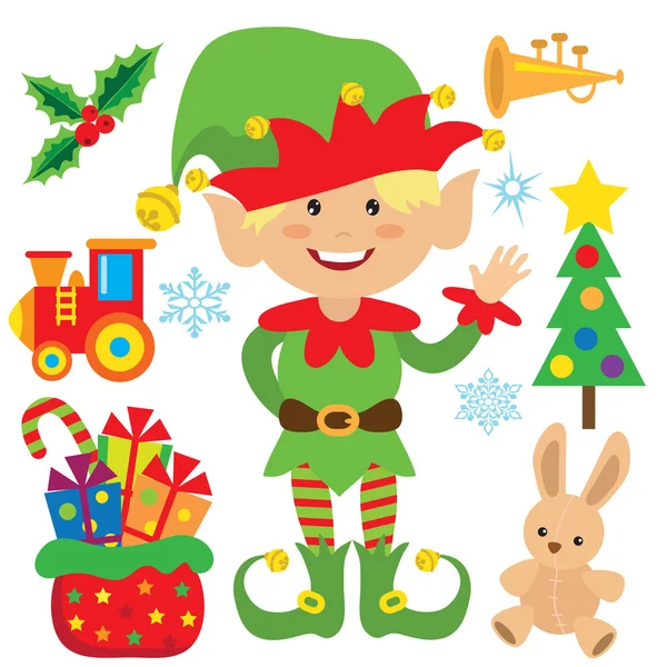 Natale elfo cartone animato illustrazione — Vettoriale Stock