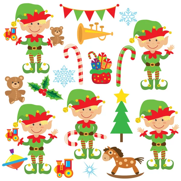 Ilustración de dibujos animados de Navidad elfo — Vector de stock