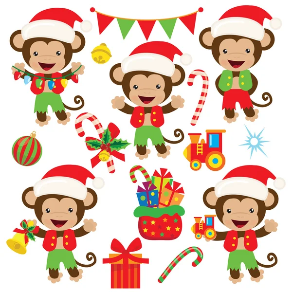 Christmas monkey vector cartoon illustration — Stock Vector