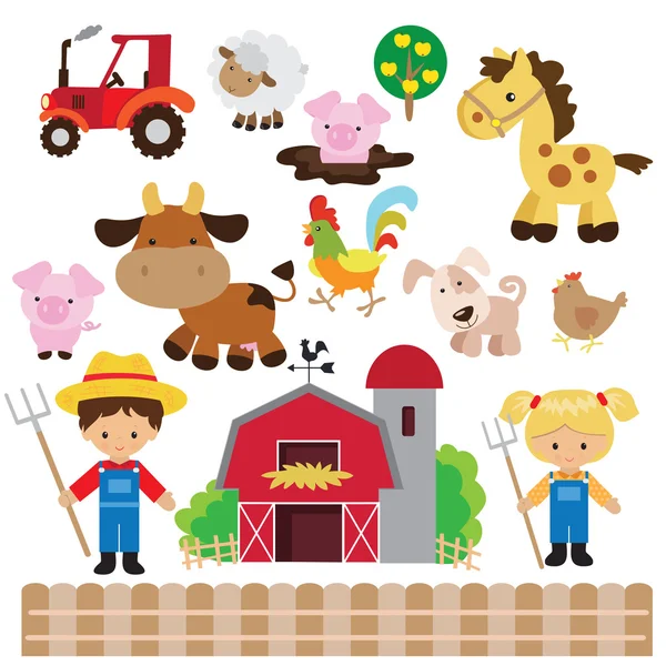 Animales de granja vector ilustración — Vector de stock