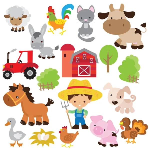 Animales de granja vector ilustración — Vector de stock