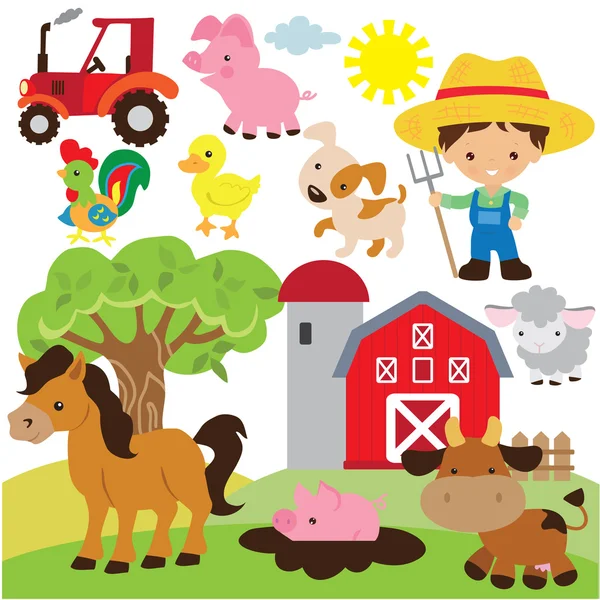 Animales de granja vector ilustración — Vector de stock