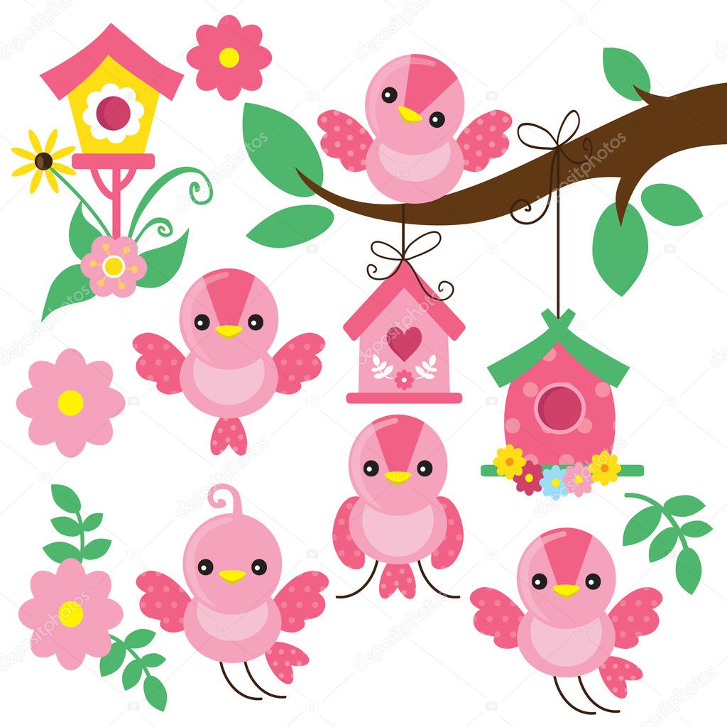 Pink little bird vector cartoon illustration