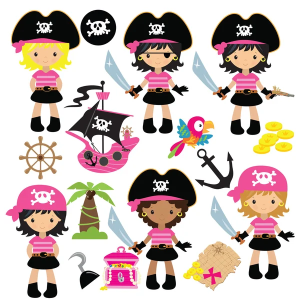 Illustration vectorielle fille pirate mignon — Image vectorielle