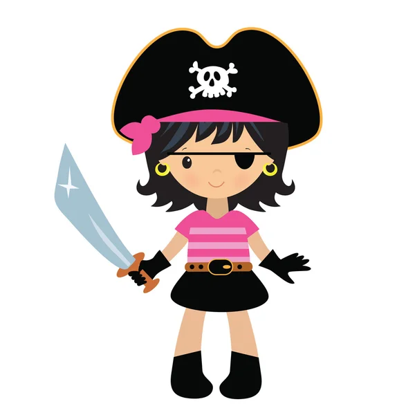 Linda chica pirata vector ilustración — Vector de stock