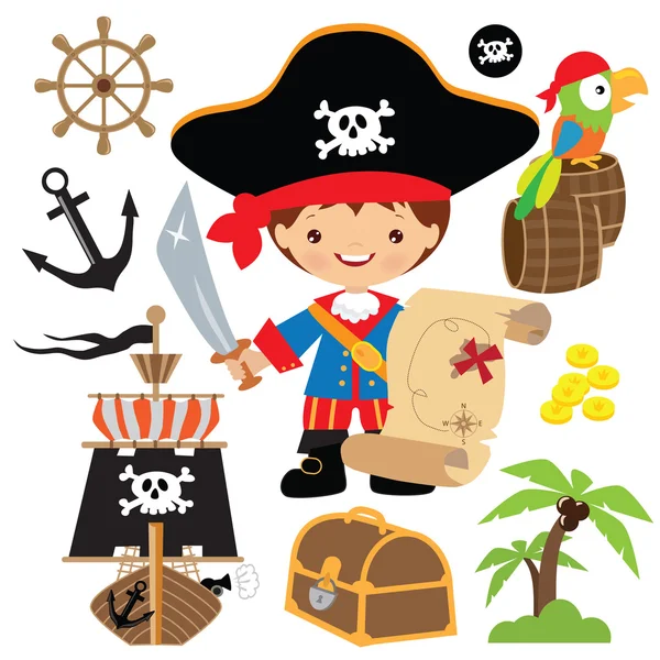 Illustration vectorielle garçon pirate mignon — Image vectorielle