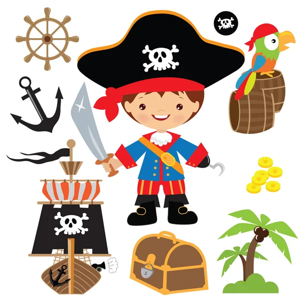 Illustration vectorielle garçon pirate mignon — Image vectorielle